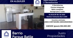 En Alquiler Luminoso apto 2 dormitorios garage en Parque Batlle