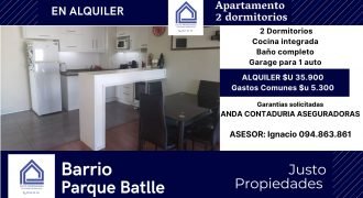 En Alquiler Luminoso apto 2 dormitorios garage en Parque Batlle