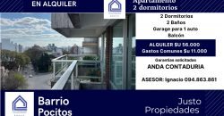En Alquiler Hermoso apto de dos dormitorios dos baños y servicio en pocitos