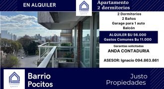 En Alquiler Hermoso apto de dos dormitorios dos baños y servicio en pocitos